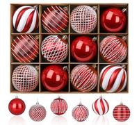 SHareconn Christmas Tree Baubles 80mm,12pcs Shatterproof Decorative Hanging Decorations Balls Set for Holiday Party Wedding,Pre-Hanged Strings,Red&White