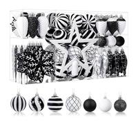 SHareconn Christmas Tree Decorations Baubles Set, 106 pcs in 14 Types Shatterproof Holiday Ornaments Balls for Holiday Party Wedding (BlackWhite), SH-106CT BALL BLACKWHITE