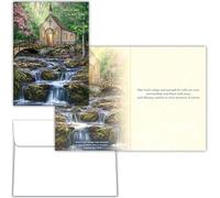 Shared Blessings Religious Sympathy Card, Church Stream Scene, KJV Scripture Message with Envelope, Prayerful Condolence Keepsake