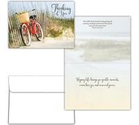 Shared Blessings Religious Thinking of You Greeting Card with KJV Scripture, Coastal Bicycle Design, Encouragement for Sharing Peace and Comfort