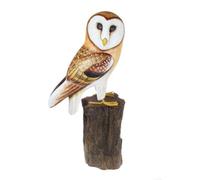 Shared Earth Barn Owl On Tree Trunk, Hand Carved Wooden Indoor/garden Ornament 39cm