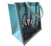 Shared Earth Eco Jute Shopping Bag - Reusable Tote with Dog, Badger, Turtle, Squirrel, Fruit & Bicycle Designs - 100% Natural & Biodegradable - 31 x 30.5 x 20.5 cm (Badger2)