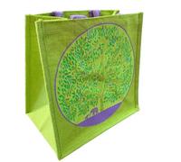 Shared Earth Eco Jute Shopping Bag - Reusable Tote with Dog, Badger, Turtle, Squirrel, Fruit & Bicycle Designs - 100% Natural & Biodegradable - 31 x 30.5 x 20.5 cm (Treeelephant)