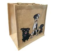 Shared Earth Eco Jute Shopping Bag - Reusable Tote with Dog, Badger, Turtle, Squirrel, Fruit & Bicycle Designs - 100% Natural & Biodegradable - 31 x 30.5 x 20.5 cm (Dogs)