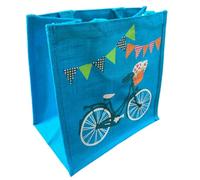 Shared Earth Eco Jute Shopping Bag - Reusable Tote with Dog, Badger, Turtle, Squirrel, Fruit & Bicycle Designs - 100% Natural & Biodegradable - 31 x 30.5 x 20.5 cm (Bicycle)