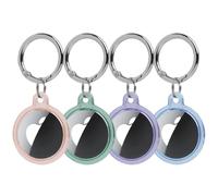 Sharelove AirTag Case 4 Pack TPU 360° Waterproof Anti-Lost Keychain Holder with Metal Ring, Shockproof Scratch-Resistant Protective Cover for Apple Airtag Accessories (Pink Blue Purple Green)