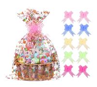 shareluck 10 pack Easter Plastic Wrap Bags 22" x 32" Bunny Eggs Bags Large Cellophane Wrap for Gift Baskets - 2.5Mil - Plastic Easter Cello Bag - with 10 Pieces Pull Bow