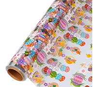 shareluck 31.5” x 50ft Easter Cellophane Wrap - Easter Cello Wrapping paper to Wrap Gift Basket, Treat-Bunny Design & Eggs Cellophane. (31.5” fold into 16”)