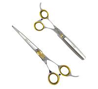 Sharf Gold Touch Pet Grooming Shear Kit 7.5 Inch Straight & 6.5" 42-Tooth Thinning Scissors