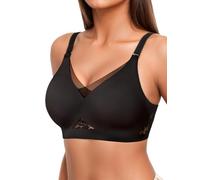 SHARICCA Bras for Women Seamless Push Up Bra Non Wired Full Coverage Lace Wireless Bralettes T Shirt Soft Comfort Support Bras,Black with Skin Lace Trim,2XL