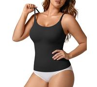 SHARICCA Cami Tank Top for Women Compression Tummy Control & Back Support Shapewear Top Basic Scoop Neck Shaping Vest Seamless Slimming Camisole with Spaghetti Straps,Black,XX-Large