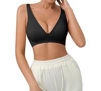 SHARICCA Pro Seamless Bra for Women Deep V Neck Wirefree Bra Adjustable Strap Comfort Sleep Bra Removable Padded Bralette, Black, S