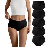 SHARICCA Seamless High Waisted Underwear for Women Cheeky Underwear Wave Edge No Show Bikini Panties Ribbed Panties Pack, 5p - All Black, M