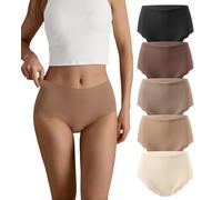 SHARICCA Seamless Knickers for Women Breathable No Show High Waisted Underwear Comfortable Wave Edge Full Coverage Briefs Basic Ladies Panties Multipack(Multicolor-5P01-S)