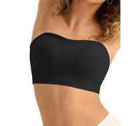 SHARICCA Strapless Bra for Women Seamless Bandeau Bra Non-Wired Padded Bralette Clear Straps Full Support Non-Slip S-XL(Black-S)