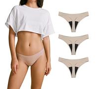 SHARICCA Women Postpartum Period Thongs 4 Layers Leakproof Underwear Panties for teen ladies Multipack, 3 Pack-beige, S