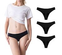 SHARICCA Women Postpartum Period Thongs 4 Layers Leakproof Underwear Panties for teen ladies Multipack, 3 Pack-black, XS