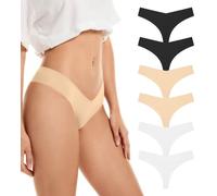 SHARICCA Women's Seamless Thong Breathable Panties Invisible No Show Knickers Soft Stretch Underwear Bikini Hipster