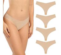SHARICCA Women's Seamless Thong Breathable Panties Invisible No Show Knickers Soft Stretch Underwear Bikini Hipster (4 Skin, S)