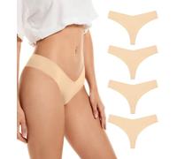 SHARICCA Women's Seamless Thong Breathable Panties Invisible No Show Knickers Soft Stretch Underwear Bikini Hipster