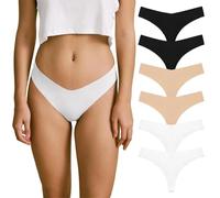 SHARICCA Women's Seamless Thong Breathable Panties Invisible No Show Knickers Soft Stretch Underwear Bikini Hipster (2 Black 2 White 2 Skin, L)