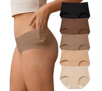 SHARICCA Womens Seamless Underwear No Show Hipster Panties Invisible Lightweight Nuage Bikinis Briefs Microfiber Pack, 5p - Soft Browns & Nudes, S