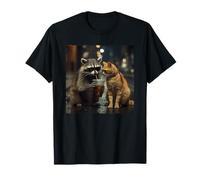 Sharing Iced Coffee Cat and Raccoon Friends T-Shirt