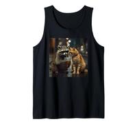 Sharing Iced Coffee Cat and Raccoon Friends Tank Top