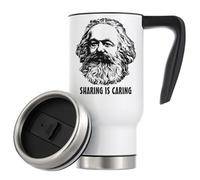 Sharing is Caring Karl Marx Vacuum Insulated Thermal Travel Coffee Mug 480ml White