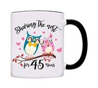 Sharing The Nest for 45 Years Happily Married Couple Anniversary Tea Mugs with Handle Tea Cup Novelty Ceramic Drinkware for Office Home Beverages 330Ml