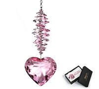 Shario 45mm Clear Glass Heart Crystal Ball Prism Pendant, Suncatcher for Windows, Outdoor Garden Hanging Décor, Gifts for Women, Mom(Pink)