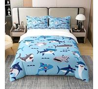 Shark 100% Cotton Duvet Cover Single Size Ocean Sea Animal Bedding 100% Cotton Set for Kids Boys Girls Teens Room Decor Sea Underwater World Comforter Cover Set Bedspread Cover 2Pcs Zipper