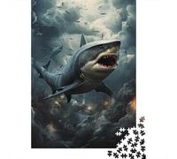 Shark 1000 Pc Eco-Friendly Paper Jigsaw Shark Dark Clouds Puzzle Adult Hobbyists Portable Mind Decompression Hours of Fun 52x38cm/1000pcs