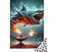 Shark 1000 Pc Jigsaw Shark Genie Art Puzzle Family with Kids 8+ Finished Wall Decor Vibrant HD Printing Fade-Resistant 70x50cm/1000pcs