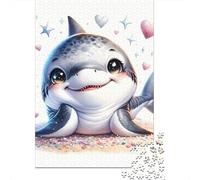Shark 1000 Pc Thickened Paper Cute Shark Hearts Puzzle Grown-Ups Relaxation Hobby Easy Store Engaging Brain Teaser 70x50cm/1000pcs