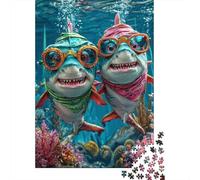 Shark 1000 Piece Eco-Friendly Two Glasses Sharks Puzzle Adult Hobbyists Portable Mind Decompression Fun Entertainment 70x50cm/1000pcs
