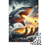 Shark 1000 Piece Jigsaw Shark Fire Rage Puzzle Stressful Workers Anxiety Relief Cognitive Training Leisure Activity 52x38cm/1000pcs