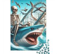 Shark 1000 Piece Recycled Skeleton Shark Ride Puzzle Stressful Workers Anxiety Relief Home Wall Art Cognitive Training 70x50cm/1000pcs