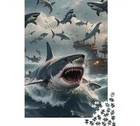 Shark 1000 Pieces Recycled Paper Shark Ship Battle Puzzle Adults Reusable Stress Relief Challenging Fun Leisure Activity 52x38cm/1000pcs