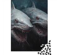 Shark 1000 Pieces Recycled Paper Two Shark Jaws Puzzle Adults Reusable Stress Relief Challenging Fun Leisure Activity 70x50cm/1000pcs