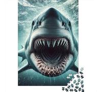 Shark 1000 Pieces Sturdy Paper Shark Open Jaws Puzzle Parent-Child Interactive Game Home Leisure Unique Artwork 38x26cm/1000pcs