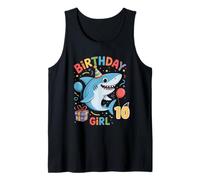 Shark 10th Birthday Girl Ocean Theme Ten Year Old Kids Girls Tank Top