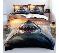 Shark 3D Printed King Duvet Cover - 100% Microfibre, Ocean 3-Piece Bedding Set - Includes 2 Pillowcases, Soft & Breathable with Zip Closure & Corner Ties K839