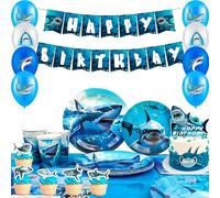 Shark 67pc Shark & Ocean Party Decor Set - Plates, Cups, Banner, Balloons & More for Under The Sea Party