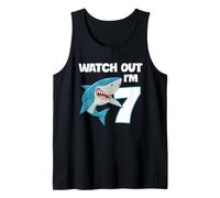 Shark 7th Birthday Watch Out I'm 7 Ocean Kid Party Theme Tank Top