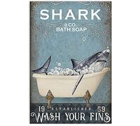 Shark and co Bath soap wash Your fins Vintage Poster Tin Signs 8x12 inch Fun Gift