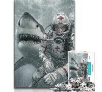 Shark And Nurse Jigsaw Puzzles for Teenagers,Stress Reliever Staycation Kill Time with Matching Poster And Trivia Sheet (38x26cm)