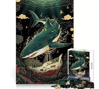Shark And Ship in Asian Style 1000 Piece Jigsaws for Teenagers Mind Exercise Toy Mental Relax Design Assembly Santa Wish List 38x26cm