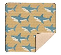 Shark Animal Blue Khaki Soft Thick Baby Playmat for Floor Comfortable Infant Play Mat for Baby Kids Toddlers Infants, 50'' x 50''