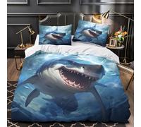 Shark Attack Comforter Cover 3D Design Printed All Season 3 Piece Bedding Set Zipper marine Predator Duvet Cover Luxury Breathable for Kids Teens Adults Women Youth Teenagers Double（200x200cm）